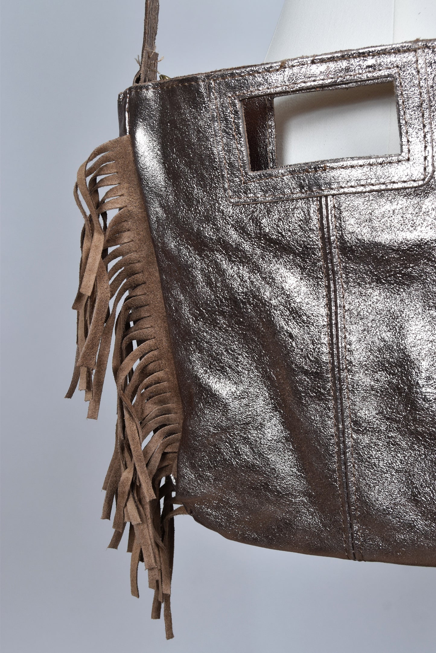Sac franges camel shiny 100% cuir - Made in Italie