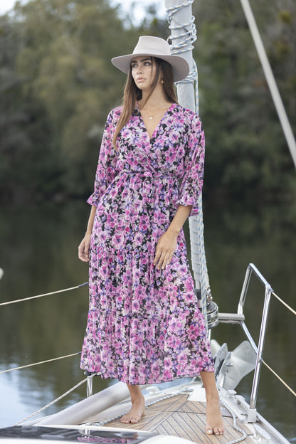 Robe longue Délia Rose fleurie